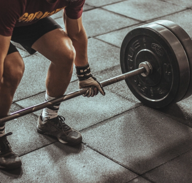 Barbell with weights on the floor